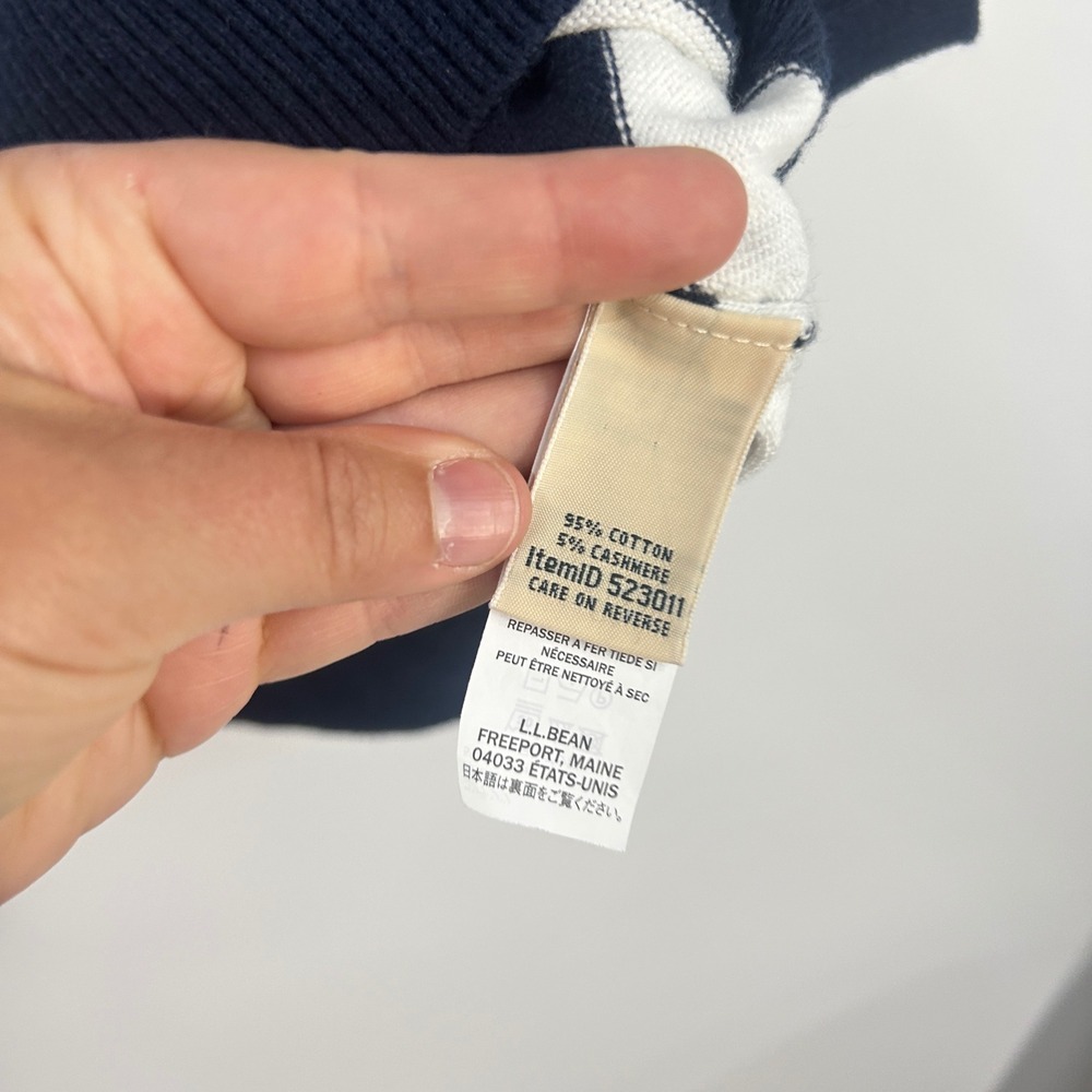 L.L. Bean Striped Cotton Cashmere Polo Sweater Medium Navy White Nautical Preppy - Picture 3 of 9